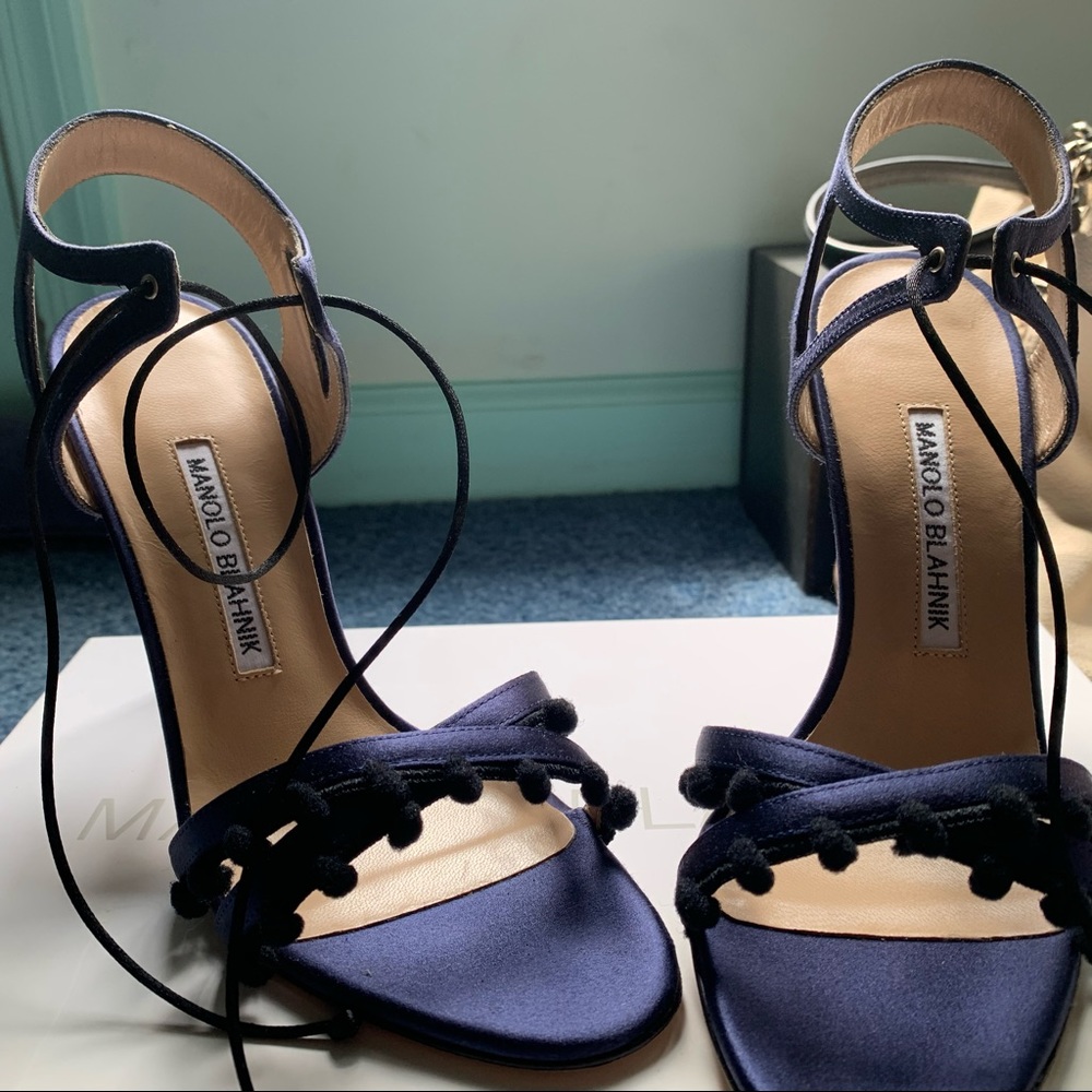 Manolo Blahnik ‘Esparra’ Sandals in Navy Blac